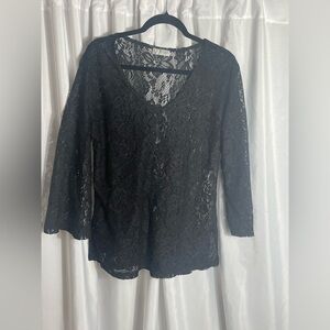 J. Valdi Elegant Black Lace Women's Size L Top Sheer 3/4 Sleeve